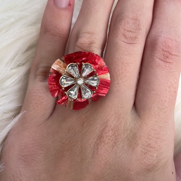NWT Cato gold red color paper flower statement ring costume jewelry floral ring - Picture 1 of 16